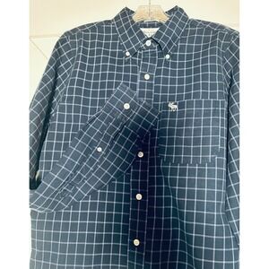 Abercrombie Fitch Men's Muscle Fit‎ Navy White Plaid Button Down Shirt Size L